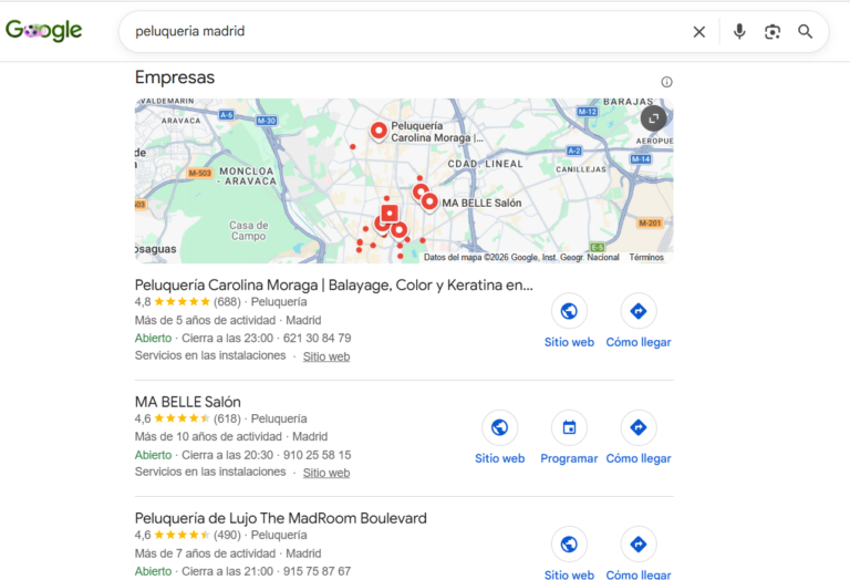 ejemplo de seo local google my business en el movil